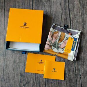 Wensli Silk Scarf, Floral Orange White Hangzhou 2022 19th Asian Games NEW in Box